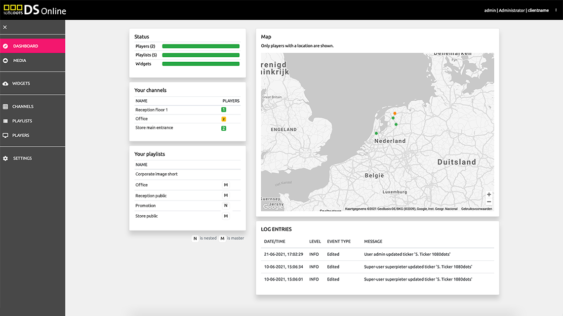 1080dots Digital Signage dashboard